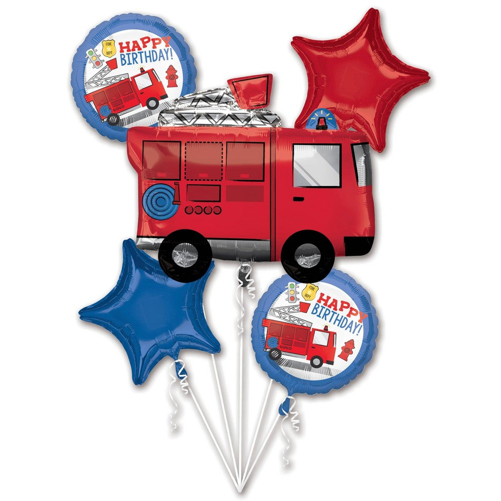 First Responder Happy Birthday Balloon Bouquet - Blue & Red, 5 Pieces