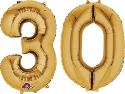 34" Number Bunch "30" Foil Balloon - Gold