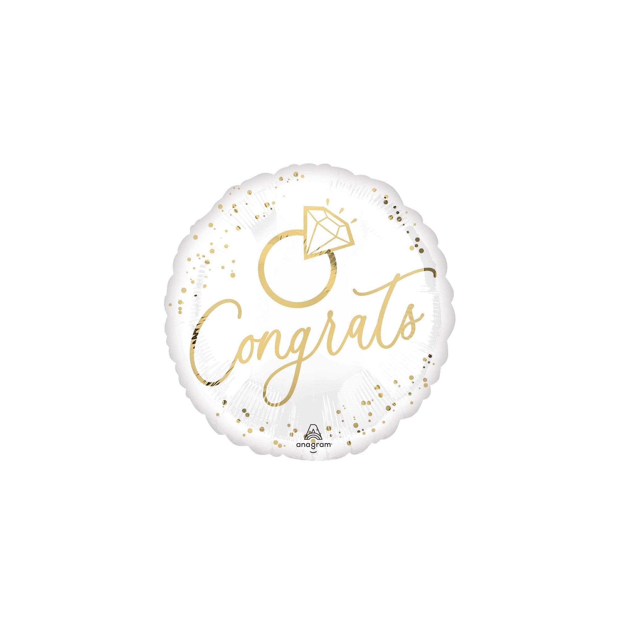 17inch White & Gold Wedding Congrats Mylar Balloon
