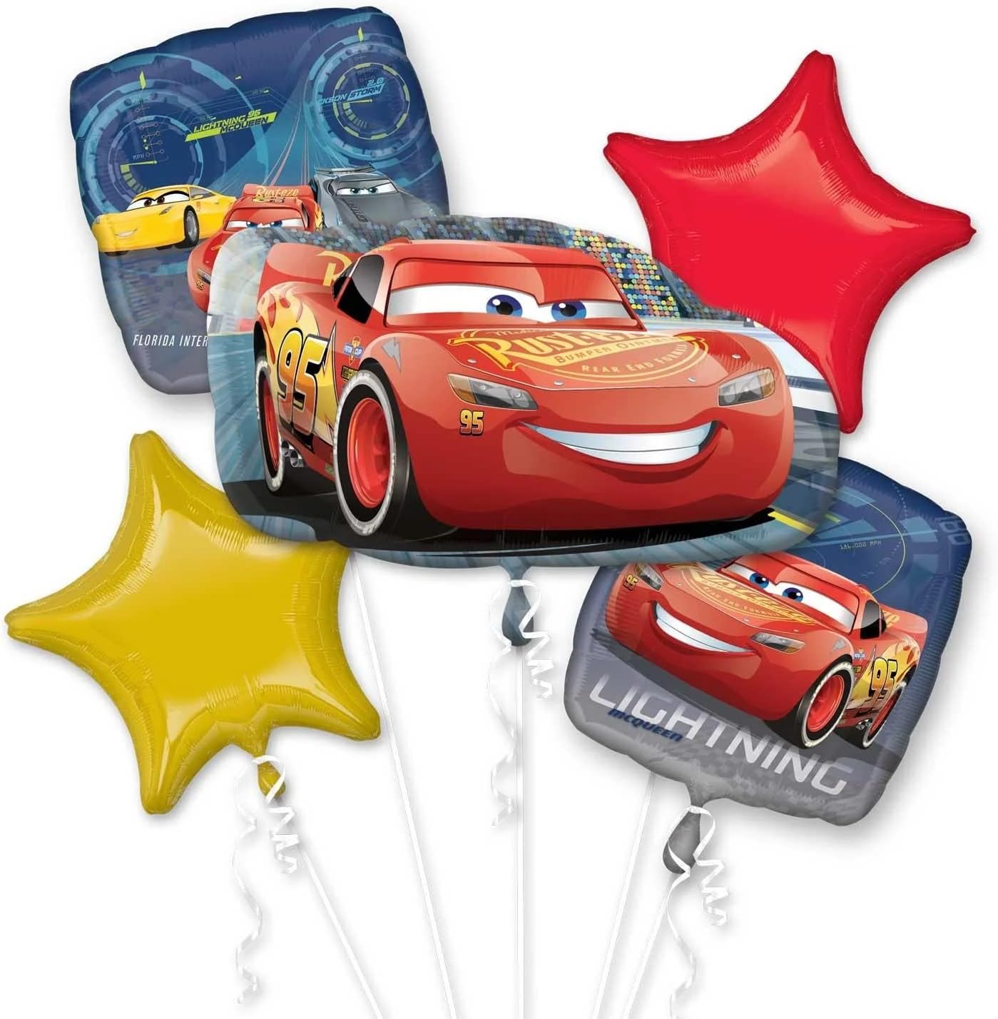 Cars 3 Lightning McQueen Balloon Bouquet – 5 Piece Foil Set
