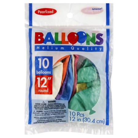 12" Assorted Colors Pearlized Latex Balloons - Assorted Colors, 10 pieces